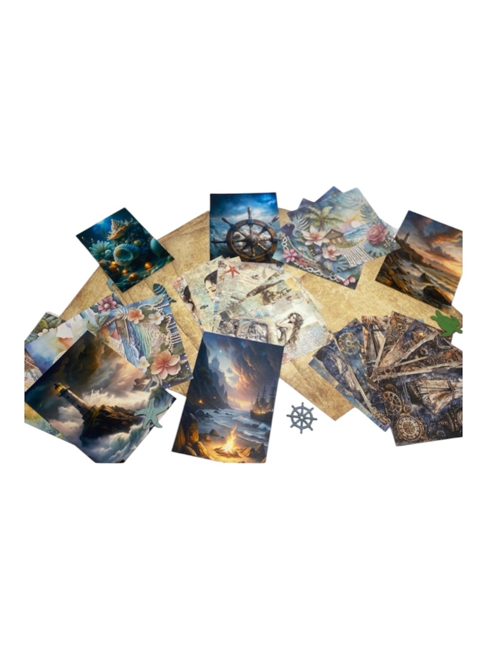 Mega Ocean Nautical Mermaid Junk Journal Kit 51pc Paper Ephemera Craft Bundle